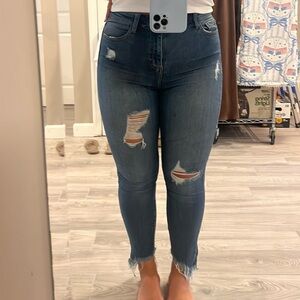 Cello Blue Skinny Jeans with Distressed Accents